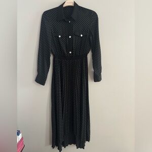 Maje Black Dress with White Dots and Long Sleeves